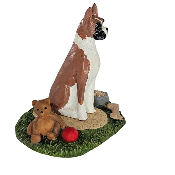 Boxer Dog Sitting Figurine Teddy Bear Ball Bone Bowl - Picture 9 of 9